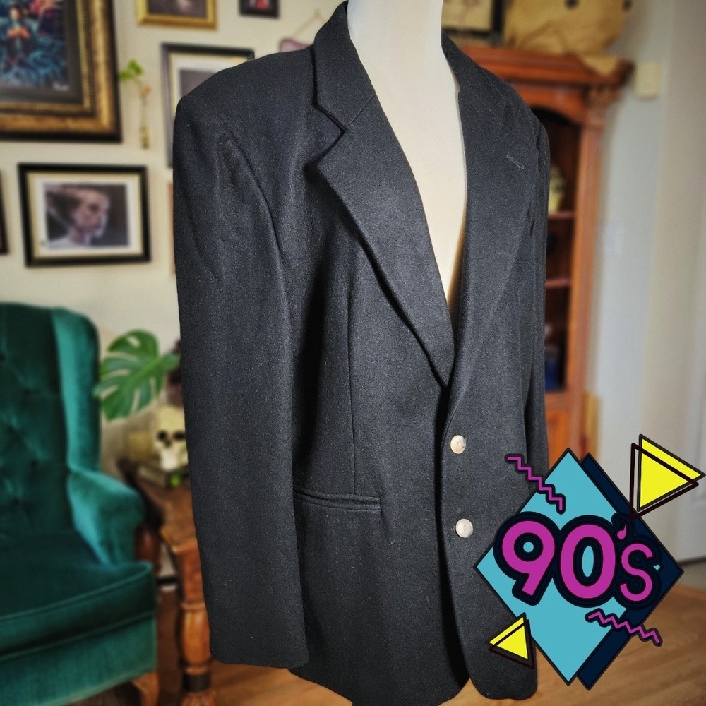 Why This Blazer Vintage 90s Black Wool Blend‎ Jacket Oversized Dark Academia XL